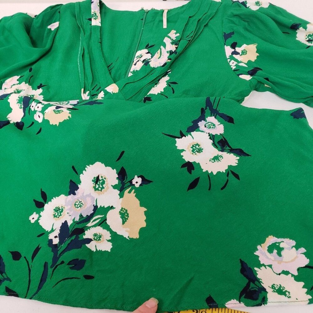 Free People Womens Neon Garden Floral Mini Dress Size 10 Green V Neck Bohemian - Picture 11 of 12
